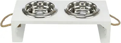 Trixie Be Nordic Set Fressnapf/Wassernapf Holz/Edelstahl Weiss