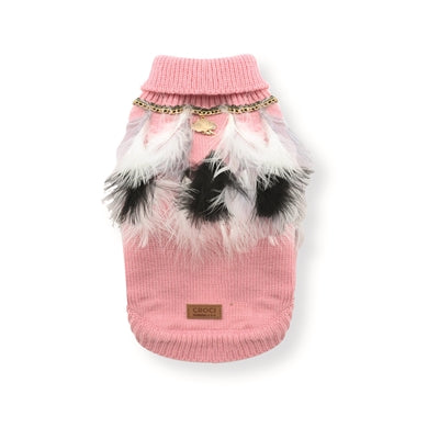 Croci Hundepulli mit Federn rosa/weiß – Frontansicht stylische Hundebekleidung