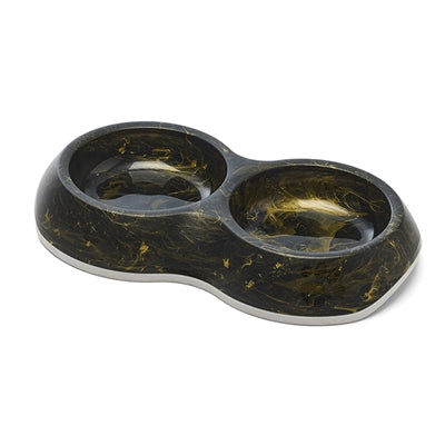 Savic Fressnapf Delice Doppelnapf Marmor schwarz-gold Detailansicht – Futternapf Nahaufnahme