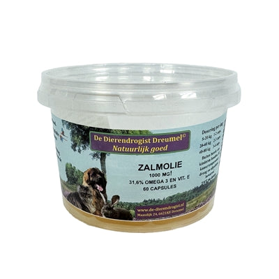 Dierendrogist Lachsöl-Kapseln Verpackung – Fettsäuren-Supplement für Hunde und Katzen