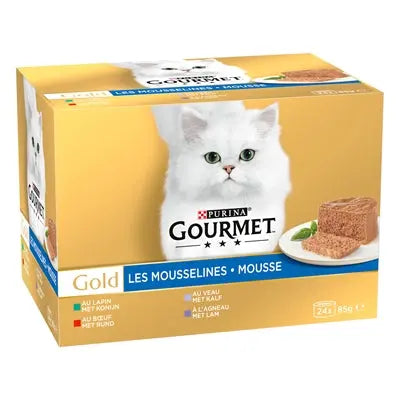 Gourmet Gold Mousse Katzenfutter gemischte Sorten Dosenübersicht