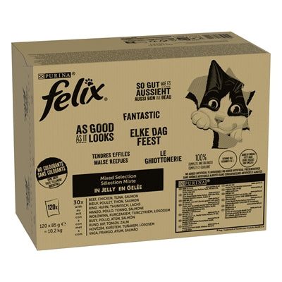 Felix Gemischte Auswahl in Gelee Katzennassfutter Rind Huhn Thunfisch Lachs