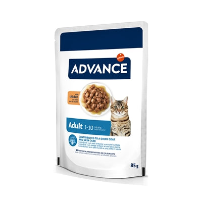Advance Adult Huhn Katzen-Nassfutter – Verpackung mit Nährwertangaben
