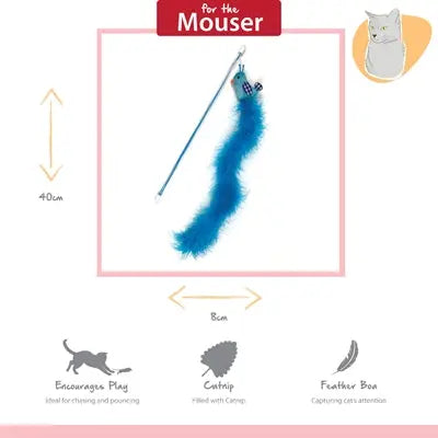 Happy Pet Vogel Angelrute Detail blau – interaktives Spielzeug zum Jagen für Katzen