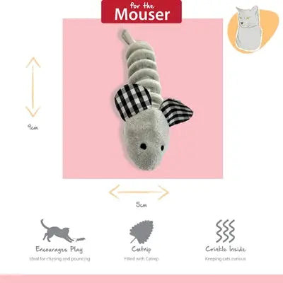 Happy Pet Tabby Patch Mäuse Gesamtansicht – farbenfrohe Plüschmäuse mit Federn