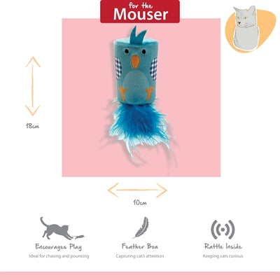 Happy Pet Vogel Rassel Detail blau – rollendes Katzenspielzeug mit Federstimulation