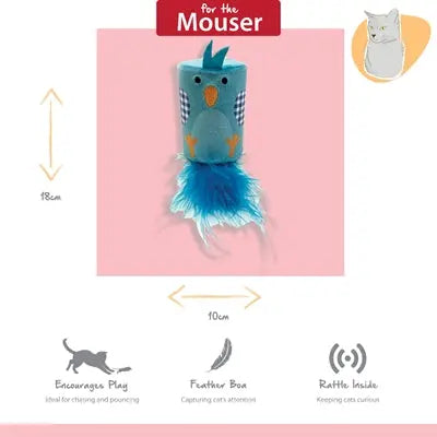 Happy Pet Vogel Rassel Detail blau – rollendes Katzenspielzeug mit Federstimulation