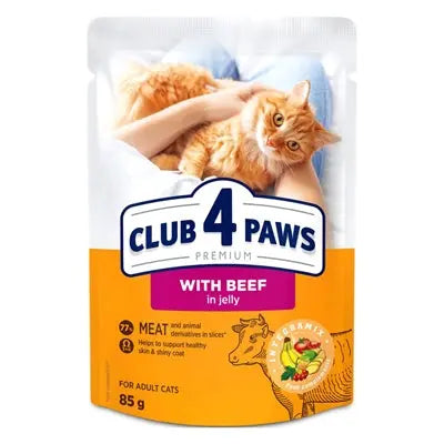 Club 4 Paws Premium Katzen-Nassfutter Rindfleisch in Gelee für erwachsene Katzen