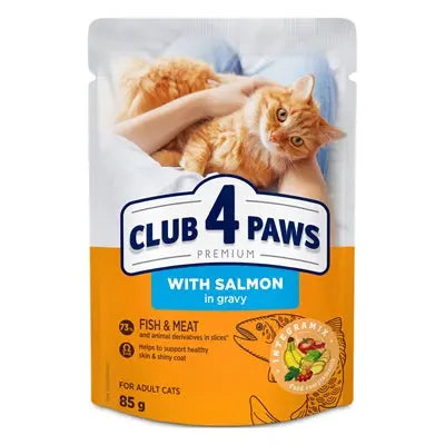 Club 4 Paws Premium Katzen-Nassfutter Lachs in Bratensoße für erwachsene Katzen