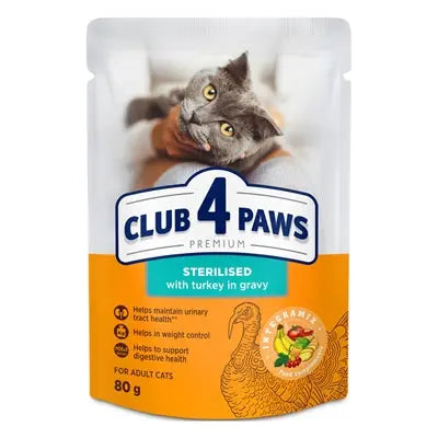 Club 4 Paws Premium Nassfutter für sterilisierte Katzen Truthahn in Soße