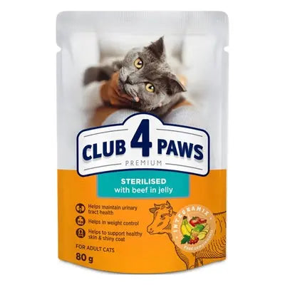 Club 4 Paws Premium Nassfutter für sterilisierte Katzen Rindfleisch in Gelee