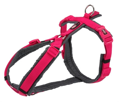 Trixie Hundegeschirr fuchsia grau Trekking, Verpackung mit Größentabelle