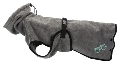 Trixie Hundebademantel grau – Seitenansicht mit Klettverschluss