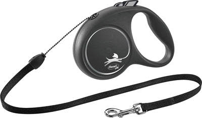 Flexi Rollleine schwarz Design Kordel für Hunde – Frontansicht