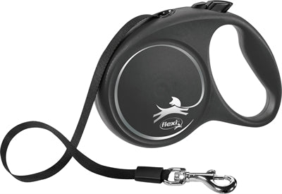 Flexi Rollleine schwarzes Designband blau für Hunde – Frontansicht
