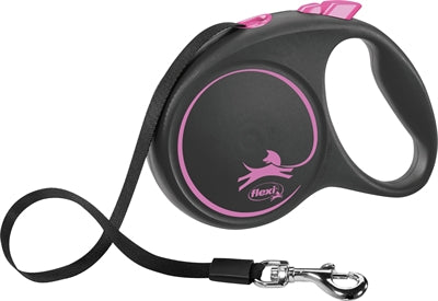 Flexi Rollleine Design Band Schwarz Rosa – elegante Hundeleine Frontansicht