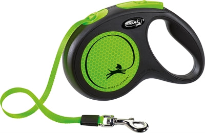 Flexi Rollleine New Classic Neonband Schwarz Grün – Hundeleine Frontansicht