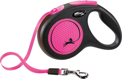 Flexi Rollleine New Classic Neonband Schwarz Rosa – Hundeleine Frontansicht