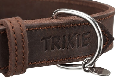 Trixie Lederhalsband Hund dunkelbraun – Seitenansicht mit Ösen