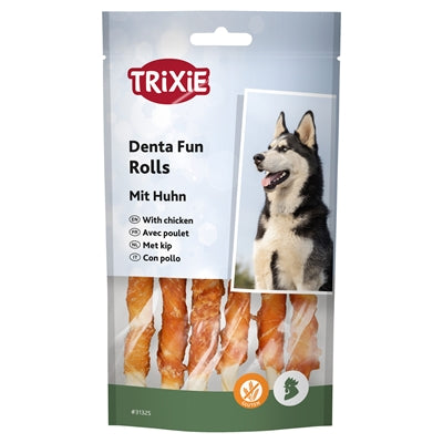 Trixie Denta Fun Kaurollen Chicken – Größenvergleich für Hunde