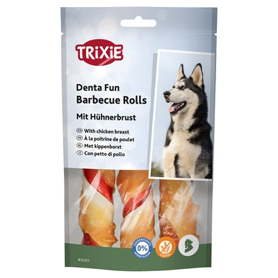 Trixie Denta Fun Barbecue Chicken Kaurollen – Zahnpflege-Kaustange mit Hühnchengeschmack