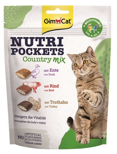 GimCat Nutri Pockets Country Mix – Knusprige Katzensnacks mit Ente, Rind und Truthahn