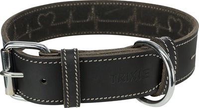 Trixie Rustikal Leder-Hundehalsband Heartbeat Schwarz – Elegantes Echtleder-Halsband