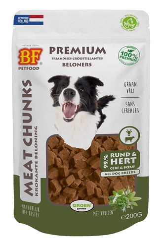 BF Petfood Fleischstücke Rind und Wild – Proteinreiche Hundesnacks mit Wildfleisch