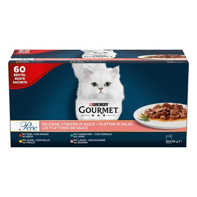 Gourmet Mini-Filets in Sauce mit Huhn, Kaninchen, Rind und Lachs – Katzenfutter