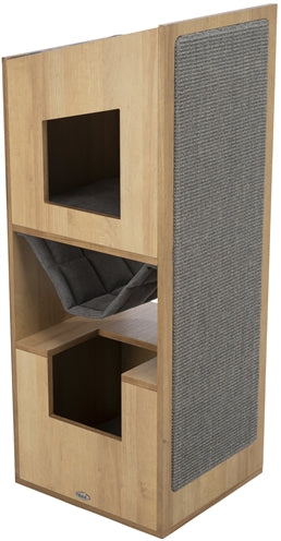 Seitliche Ansicht Aufbau Trixie CityStyle Katzenturm braun grau