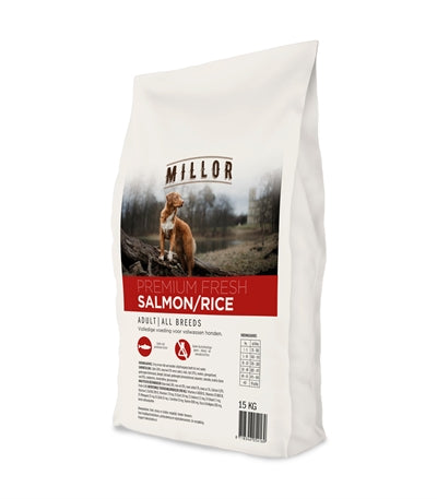 Millor Premium Hundefutter extrudiert mit frischem Lachs und Reis für Erwachsene