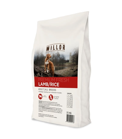 Millor Premium Lamm und Reis Trockenfutter Detailansicht – Hundefutter Kroketten Nahaufnahme