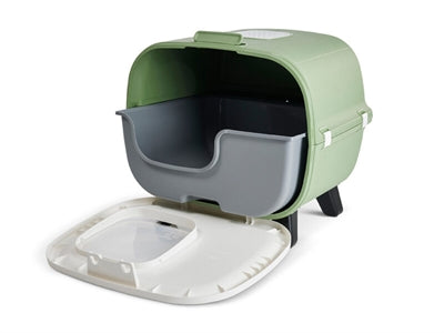 Savic Katzentoilette Mira geöffnet Innenansicht Schale – Katzenklo geschlossen Haube Filter geruchsdicht
