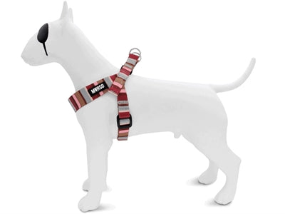 Morso Mini-Hundegeschirr Skyline Rot Rosa recycelt seitliche Ansicht angelegt