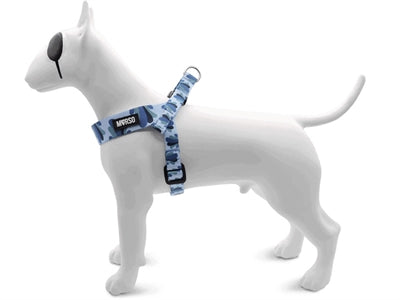 Morso Mini-Geschirr verstellbar recycelt Splash blau seitliche Ansicht – kleines Hundegeschirr nachhaltig bequem