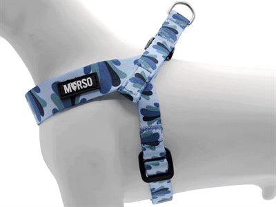 Morso Mini-Geschirr verstellbar recycelt Splash blau Detailansicht Verschluss – kleines Hundegeschirr robust