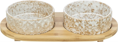 Trixie Napfset Futternapf und Wassernapf aus Keramik und Bambus Weiß Natur