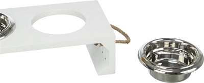Trixie Be Nordic Napfset Holz Edelstahl Weiß Detailansicht Napf – Fressnapf Wassernapf Hund Design