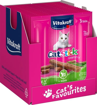 Vitakraft Cat-Stick Mini Fleischstick Huhn mit Katzengras für Katzen