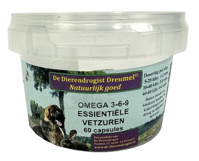 Dierendrogist Omega 3-6-9 Kapseln Nahaufnahme Inhalt – Fettsäuren Ergänzung Haustier Gesundheit Kapsel