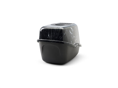 Savic Katzenklo Nestor Marmor Schwarz Weiß Vorderansicht – Katzentoilette Haube geschlossen Marmor Design