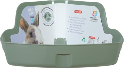 Zolux Neolife Ecktoilette Kaninchen Grün Frontansicht – Kleintiertoilette Ecke Käfig hygienisch