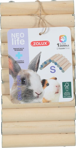 Zolux Neolife Holzbrücke Kaninchen Nager Frontansicht – Kleintier Holzspielzeug Brücke Käfig natur