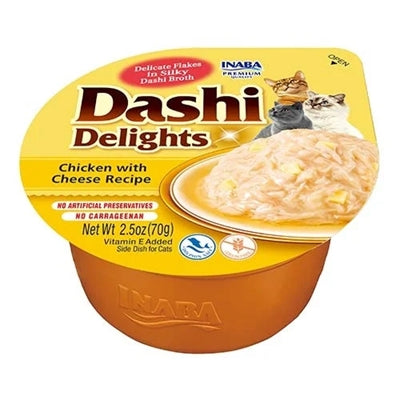 Inaba Dashi Delights Huhn Käse Katzenfutter geöffnet – Nassfutter Brühe Stückchen Nahaufnahme
