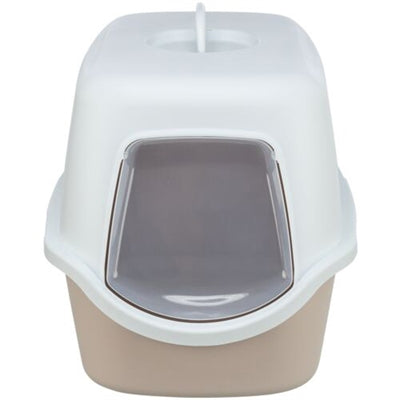 Trixie Katzentoilette Vico blush weiss Detailansicht – Haubentoilette Schwingtür Eingang Nahaufnahme