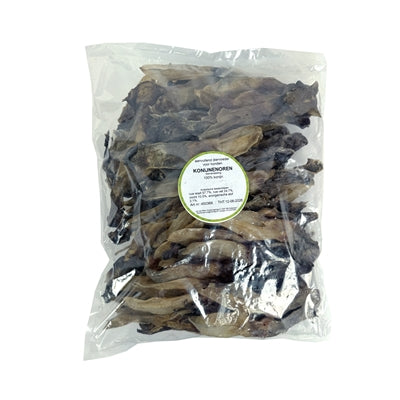 Petsnack Kaninchenohren ohne Fell Nahaufnahme – getrockneter Hundesnack Kaninchen Textur Detail