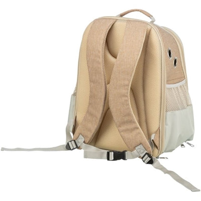 Trixie Hunderucksack Weide Detailansicht – Weidenkorb Hund beige braun Gitter Nahaufnahme