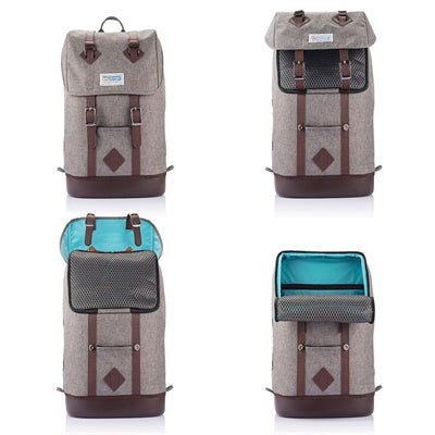 Kurgo Rucksack grau-braun Nahaufnahme – Outdoor-Hunderucksack Wanderung Taschen Detail