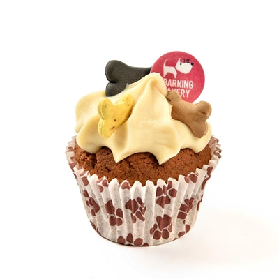 Barking Bakery Johannisbrotkuchen gelbe Glasur Detailansicht – Hundekuchen Nahaufnahme Glasurdetail