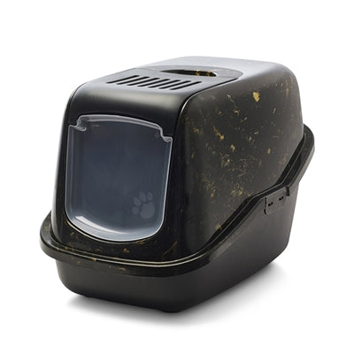 Savic Katzentoilette Nestor Marmor schwarz-gold – geschlossene Haubentoilette